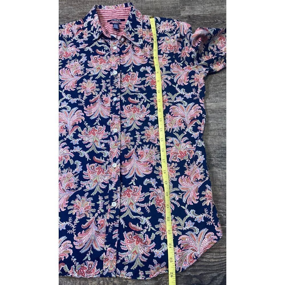 CHAPS Women’s Button Up Blouse Top Floral Paisley Long Sleeve No Iron Blue Sz S - Picture 4 of 9